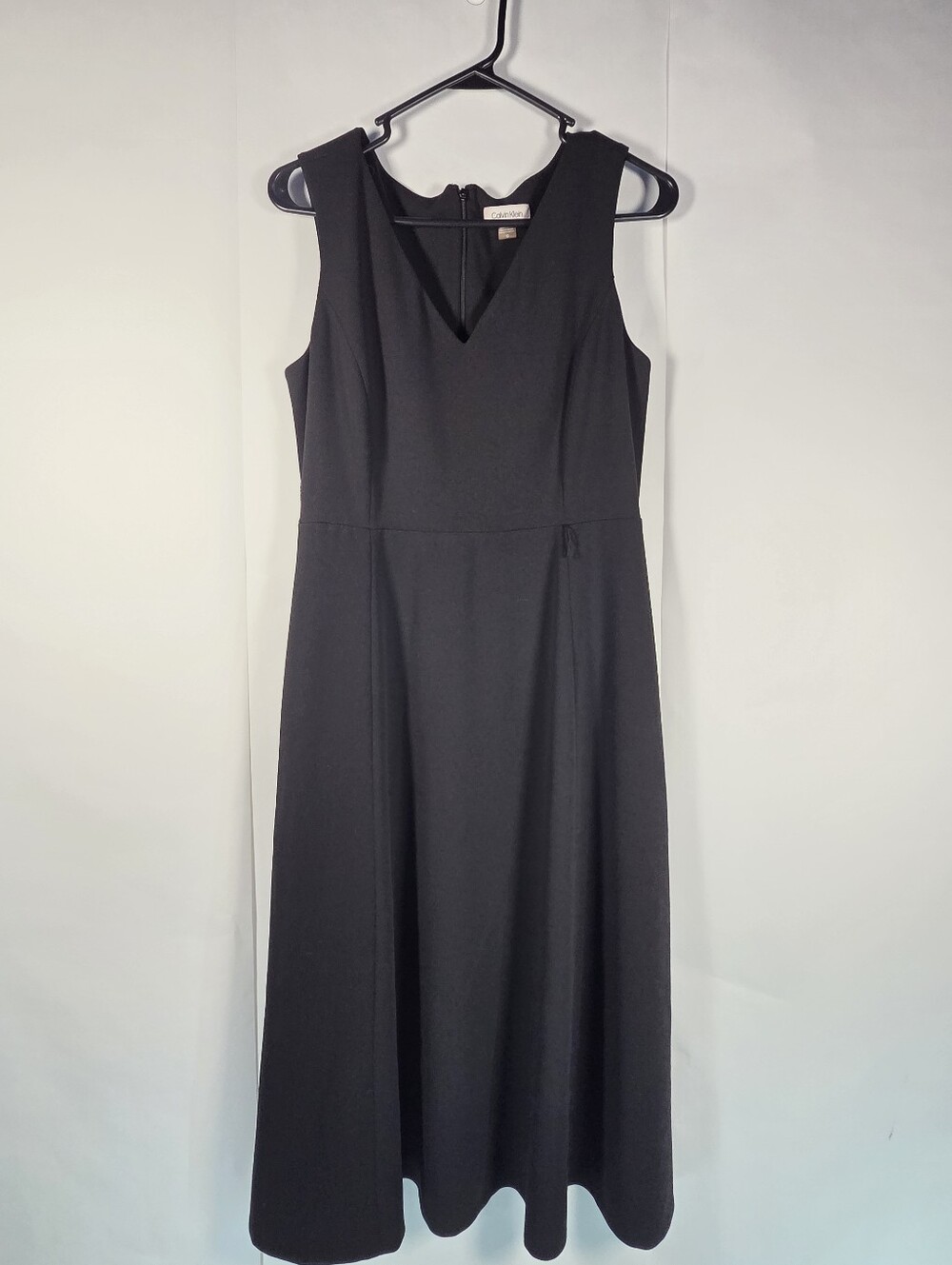 Calvin Klein Black V-Neck A-Line Midi Dress - No Belt